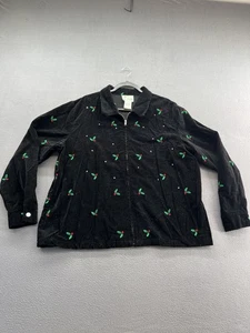 Quacker Factory Jacket Womens 1X Black Zip Front Holly Rhinestone Christmas - Picture 1 of 9
