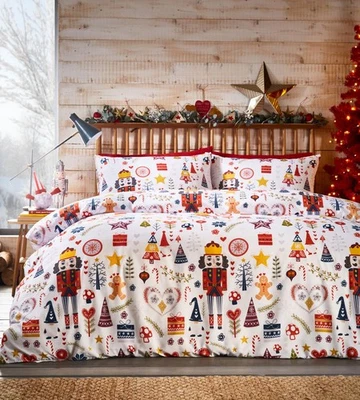 HOMEMAKER BEDDING Christmas bedding duvet cover set nutcracker Xmas tree present festive quilt
