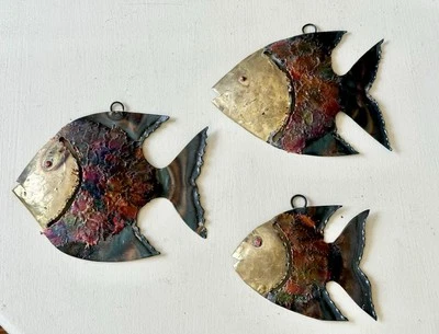MCM Brutalist Metal Fish Wall Sculptures/Wall Hangings-Set Of 3-Made In Mexico - Image 1 of 4