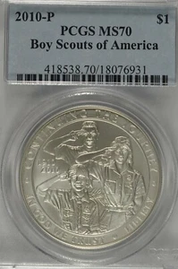 2010 P Boy Scouts of America Commemorative Silver Dollar PCGS MS70 - Picture 1 of 3