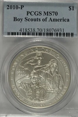 2010 P Boy Scouts of America Commemorative Silver Dollar PCGS MS70 - Image 1 of 3