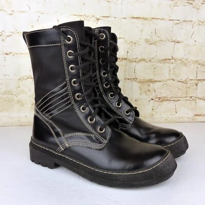 Giraudon NYC VTG Combat Boot Women 40 9.5 Black Nylon Leather Lace Up 90s Grunge - Image 1 of 4