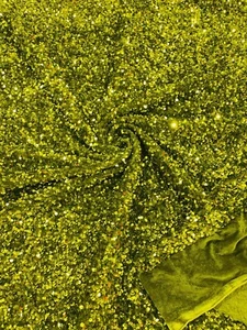 58/60" Velvet Sequins Stretch Fabric - Olive Full - 2 Way Stretch Fabric Yard - Picture 1 of 5