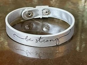 BE STRONG Silver Faux Leather Inspirational Message Bracelet, 8” Long, New - Picture 1 of 4