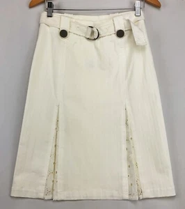 J. Peterman White Belted Pleated Eyelet Knee-Length Spandex/Cotton Skirt ~ Sz 2 - Picture 1 of 6