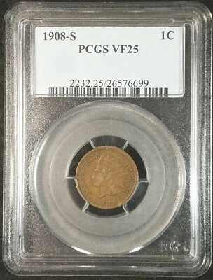 1908-S Indian Head Cent PCGS VF25 2232.25/26576699 Exquisite Coin Rare - Image 1 of 4