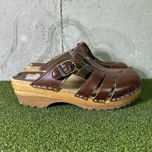 Troentorps Brown Leather Studded Mules Shoes Sweden EU 37 Women’s 7 - Picture 1 of 8
