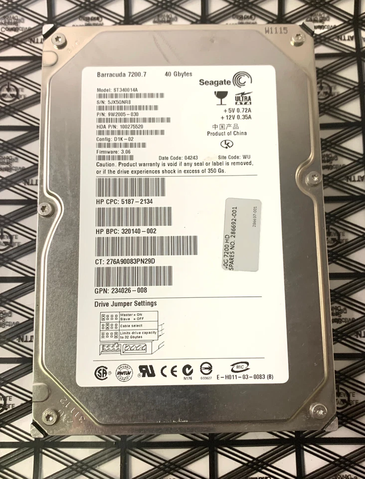Seagate Barracuda 7200.7 40GB Internal 7200RPM 3.5" (ST340014A) Hard Disk Drive - Image 1 of 4