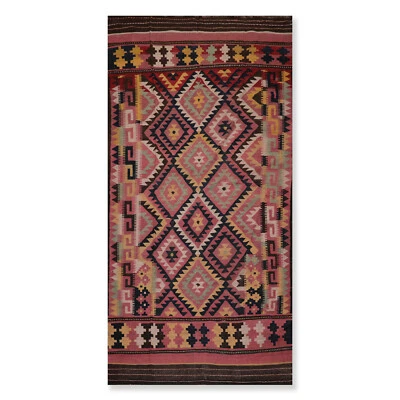 6'2" x 12' Vintage Hand woven Southwestern Turkish Kilim Oriental Area Rug Rose - Image 1 of 4