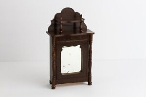 Antique German Biedermeier Dollhouse Furniture - Wooden Armoire with Mirror