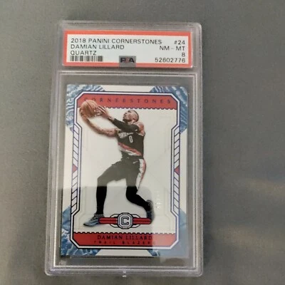 2018-19 panini cornerstones basketball Damian Lillard Quartz /49 PSA 8 Pop 1 - Image 1 of 2
