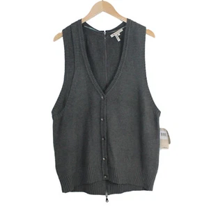 BGBGeneration Cotton Blend Zip Back Button Front Knit Sweater Grey Vest - Large - Picture 1 of 3