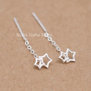 Pendientes enhebrador de estrellas de plata de ley con hilo de oreja para niñas A4642 - Imagen 1 de 8