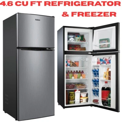 Mini nevera compacta de acero inoxidable de 2 puertas con congelador 4,6. Refrigerador de pies cúbicos Foto 1 de 4