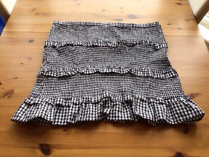 Boohoo Size 26 Black White Checked Gingham Shirred Tiered Skirt Frill Trim - Picture 1 of 5