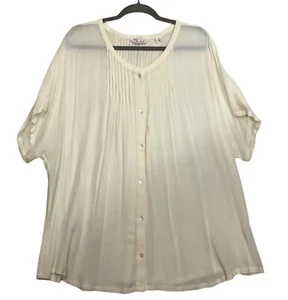 Caffe Marrakesch Plissee Button-Down Bluse Damen 3X Elfenbein Kurzarm Indien - Bild 1 von 8