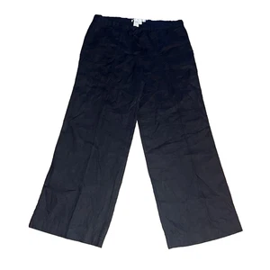 Max Studio Black 100 Linen Drawstring Pants Wide Leg Pockets Womens Large $98 - Picture 1 of 12