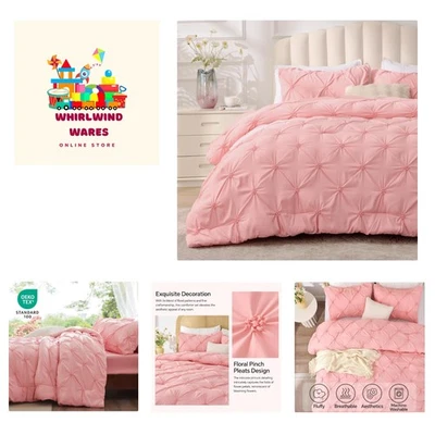 Conjunto de edredom rosa boho completo - 3 peças roupa de cama floral para conforto redondo - Imagem 1 de 4