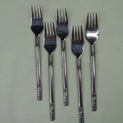 Oxford Hall Weave 5 Salad Forks Lot of Stainless Basket Crosshatch - Image 1 of 4