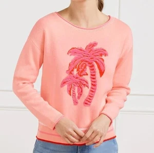 TALBOTS 1X Melocotón Coral Jacquard Cuello Redondo Palmera Pullover Suéter Sudadera - Imagen 1 de 6