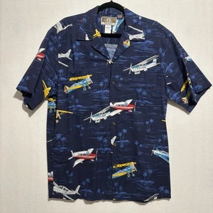Vintage Kalaheo Hawaii Hemd Herren L blau Hawaii Flugzeuge Strand Palme Made USA - Bild 1 von 10