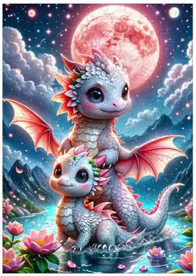 Baby Winged Dragon Wooden Jigsaw Puzzle in Water Irregular Shapes Animal - Image 1 of 4