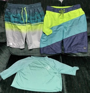 Lot 3 Under Armour boys swim shorts size YL youth large bathing suit Rashguard - Picture 1 of 10