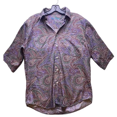 Alan Flusser Shirt Mens Small Paisley Button Down AOP Preppy Academia Costal - Image 1 of 4