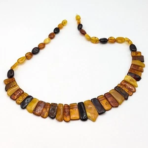 Vintage Baltic Amber Copal Butterscotch Cognac Graduated Flat Beaded Necklace - Picture 1 of 13