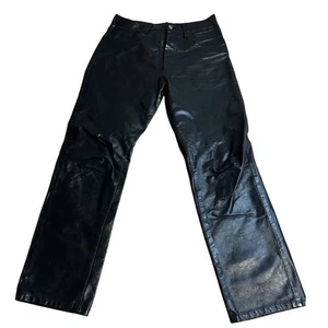 Katharine Hamnett Denim Black Faux Leather Pants Straight Leg Trousers - Picture 1 of 10