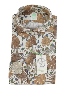 $400 Finamore Napoli Brown Linen Shirt - Extra Slim - (FN716245) - Picture 1 of 4