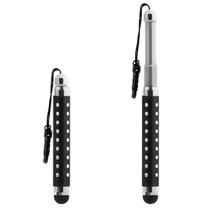Stylet Retractable Noir avec Strass pour écran Tactile - Attache Jack 3.5 mm - Photo 1 sur 6