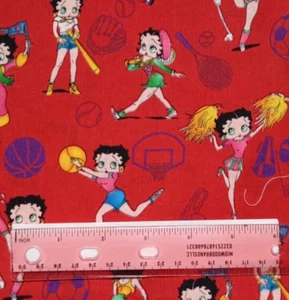 Betty Boop Red Sports Themed Classic 100% Cotton Fabric OOP Sold BTHY - Picture 1 of 3