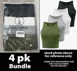 4-Pack Kole Meego Womens Workout Crop Top, Black/White/Grey/Olive Size Medium - Picture 1 of 6