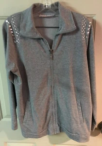 EUC Quacker Factory Heat-set Beads Zip Front Jacket  Gray Sz M - Picture 1 of 8