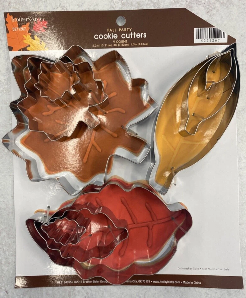 9 piece leaf cookie cutter set Fall Thanksgiving 5" 3" and 1.5" oak Maple - Image 1 of 1