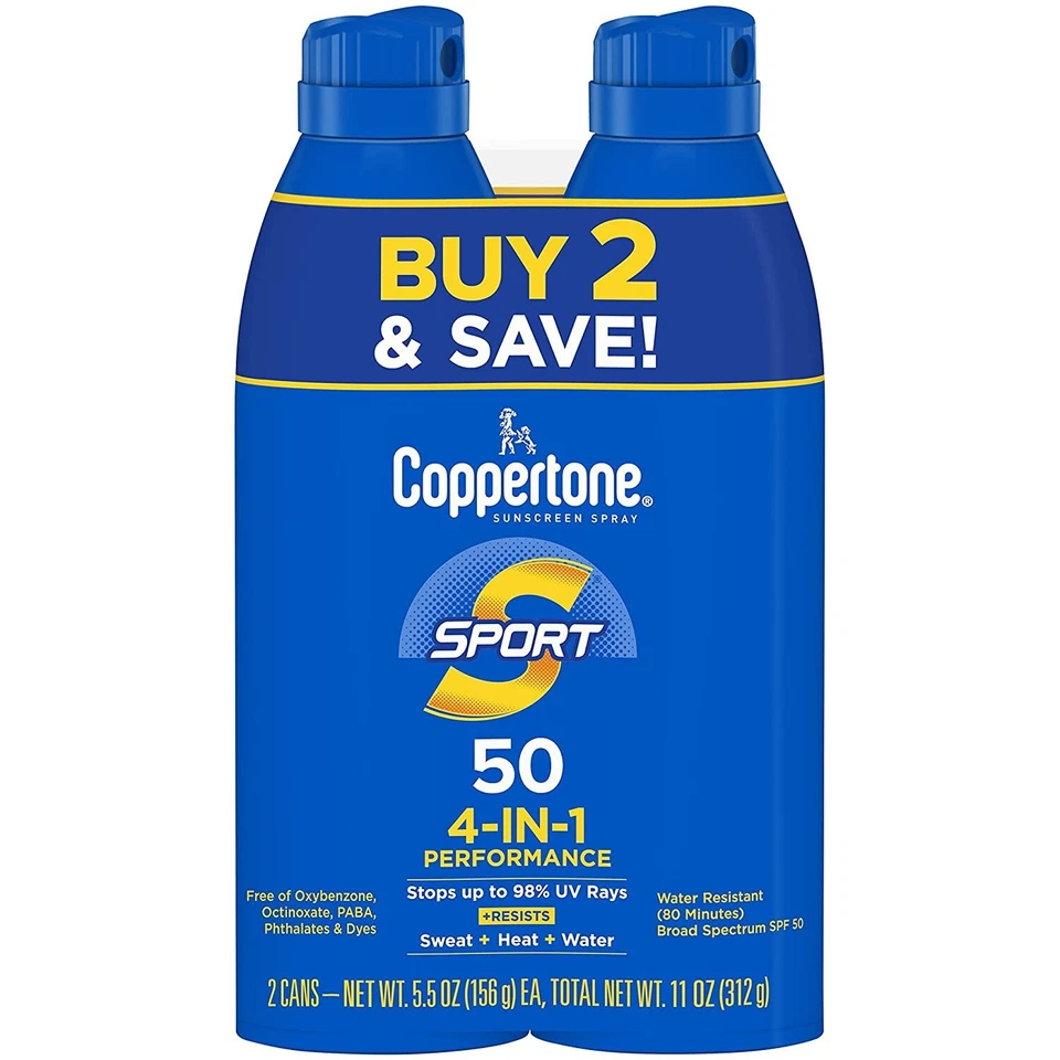Spray continuo Coppertone SPORT amplio espectro SPF50 (5,5 oz. por botella) 2 paquetes Foto 1 de 1