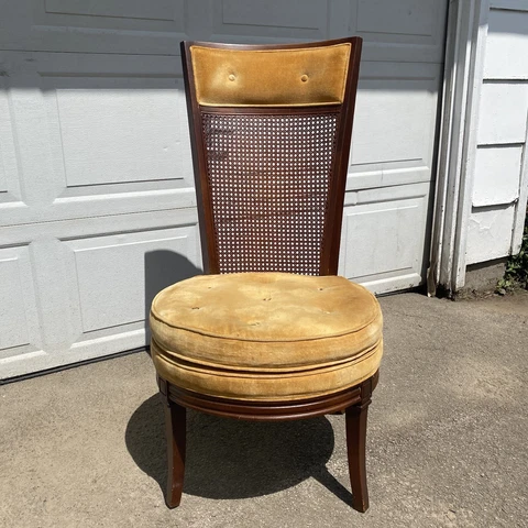 Vintage Mid-Century Tufted Cane High Back Amber Yellow Velvet Chair Cover
