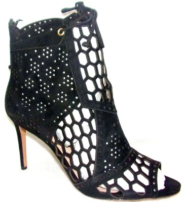 NIB RACHEL ZOE JULIE LAZER CUT BLACK SUEDE PEEP TOE SANDAL BOOTIES 7 M - Image 1 of 3