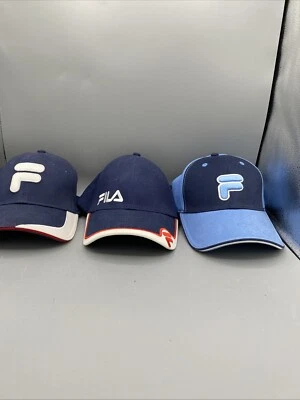 Lote de 3, Fila: Gorra de béisbol, unisex, logotipo, algodón, talla única, azul, nueva Foto 1 de 4
