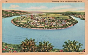 Pennsylvania Postcard Linen Horseshoe Curve Monongahela River - Picture 1 of 2