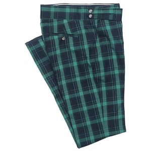 Mens Gurkha Pants Plaid Blue Green Wool Slim Fit Straight Flat Front Trousers 32 - Picture 1 of 7