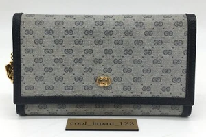 Vintage GUCCI GG Canvas Leather micro GG Long Wallet kiss lock Authentic - Picture 1 of 23