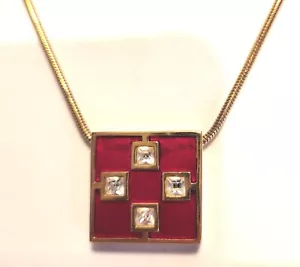 GIVENCHY 1976 Paris New York Choker Necklace Red Enamel Rhinestones Gold Tone - Picture 1 of 6