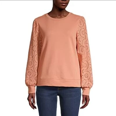 Liz Claiborne Soft Pink Eyelet Sleeve Sweatshirt, size S - Image 1 of 4