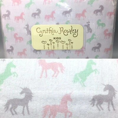 Conjunto de lençóis de flanela Cynthia Rowley unicórnio duplo inverno rosa roxo verde lavanda - Imagem 1 de 4