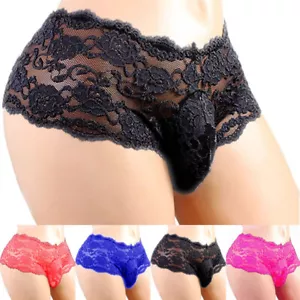 Sissy Mens Sexy Lace Underwear Panties Thongs Briefs Pouch Breathable Lingeries - Picture 1 of 13