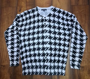 Covington Black/White Hound's Tooth Cardigan Sweater Size L Long Sleeves - Picture 1 of 4