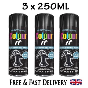 3 X 250ML COLOUR IT QUICK DRYING MULTI-PURPOSE PAINT FLAT MATT BLACK FINISH - Picture 1 of 2