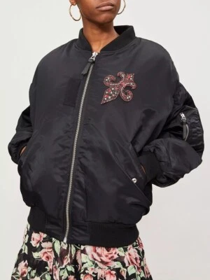 Chaqueta Bomber The Kooples Negra De Gran Tamaño Embellecida Flor De Lis Talla 1/S Nueva Con Etiquetas Foto 1 de 4